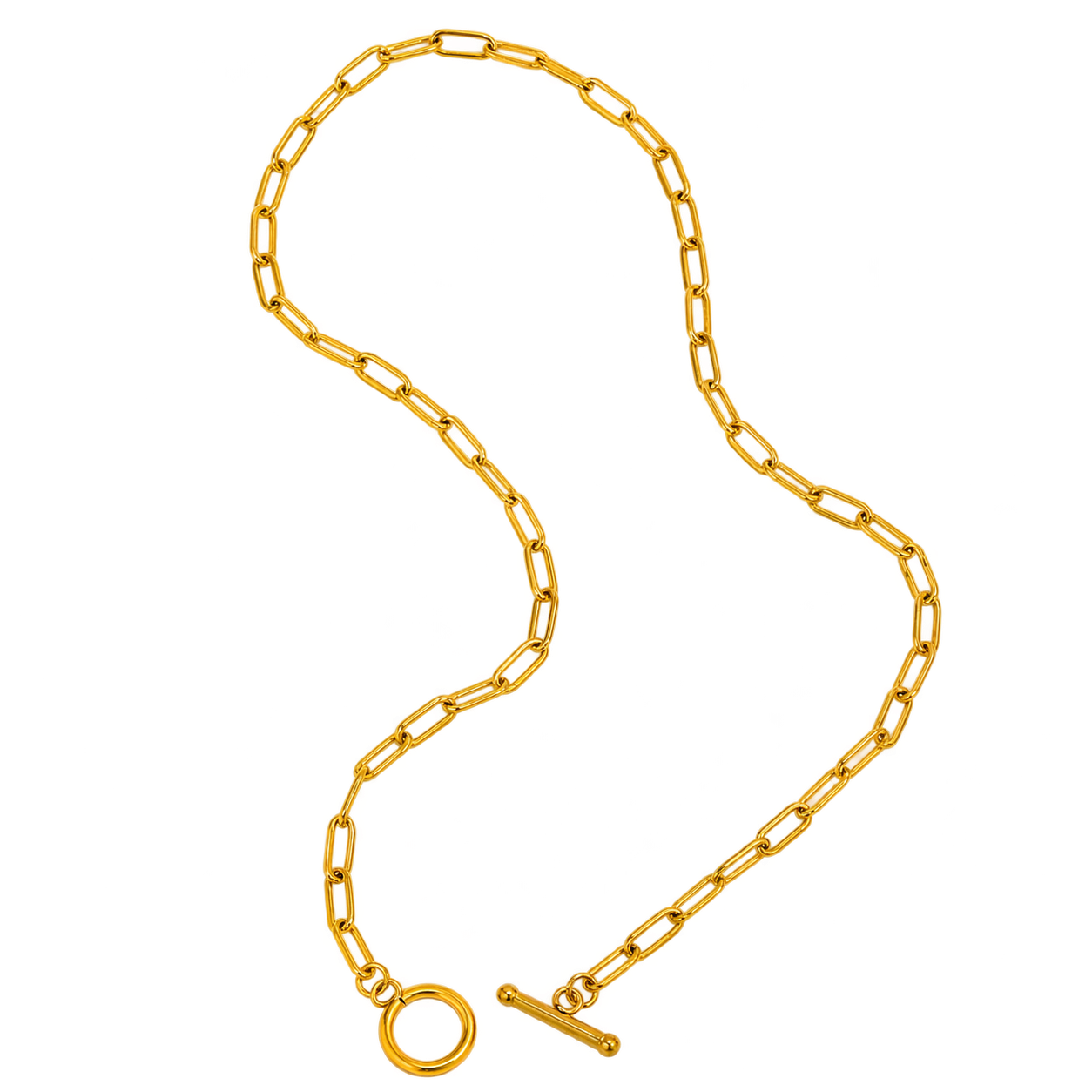 Gold-Tone Stainless Steel Paper-Link Toggle Necklace | 44 + 5 cm