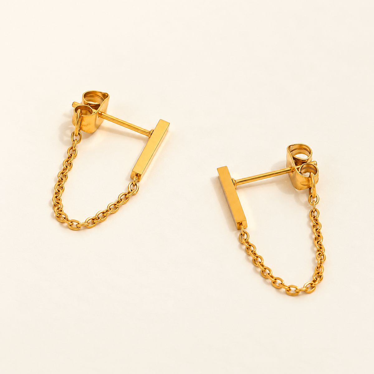 Gold-tone bar and chain-loop stud earrings, product detail
