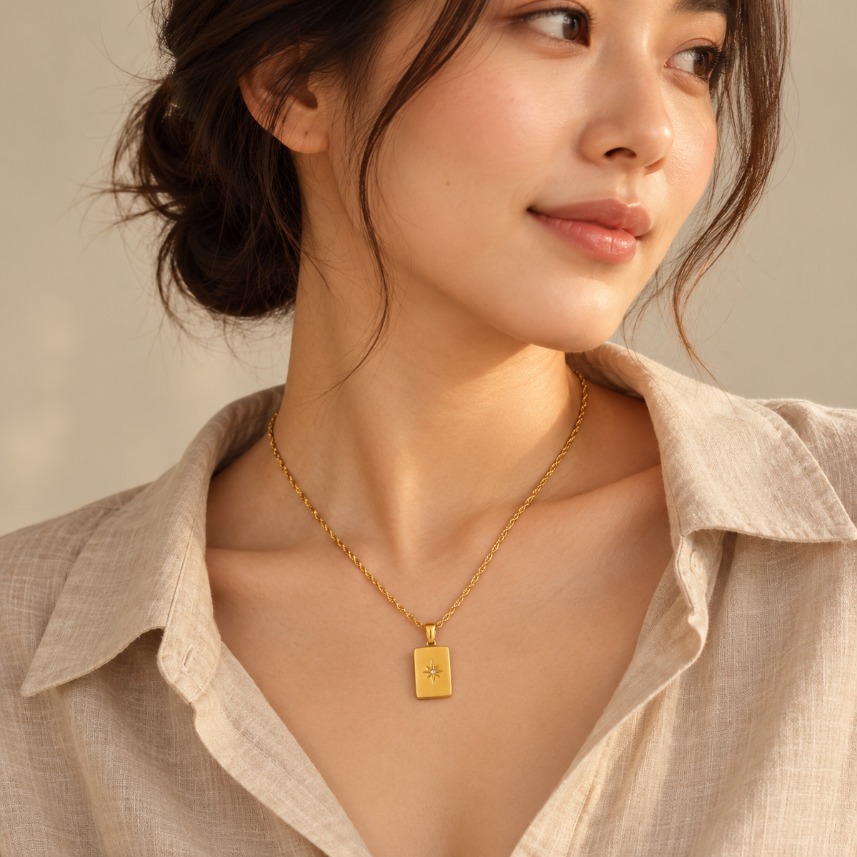 Estelle North Star Necklace - worn-2 styling illustration