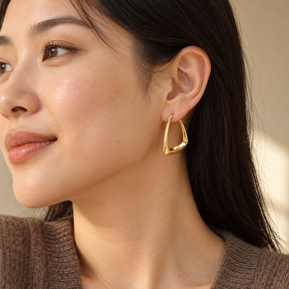 Noelle Triangle Hoops - worn-2 styling illustration