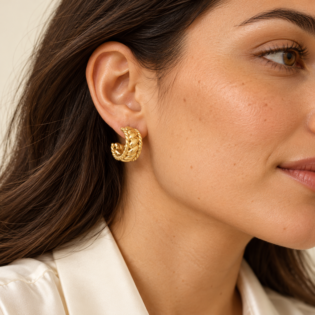 Orielle Rope-Texture Hoops - worn-1 styling illustration