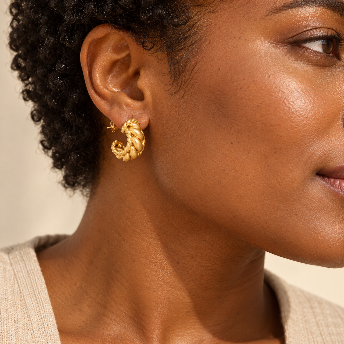 Orielle Rope-Texture Hoops - worn-2 styling illustration